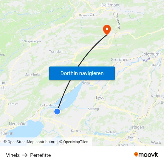 Vinelz to Perrefitte map
