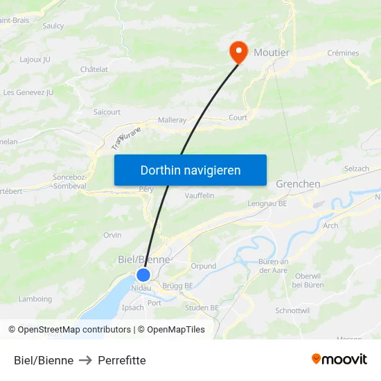 Biel/Bienne to Perrefitte map