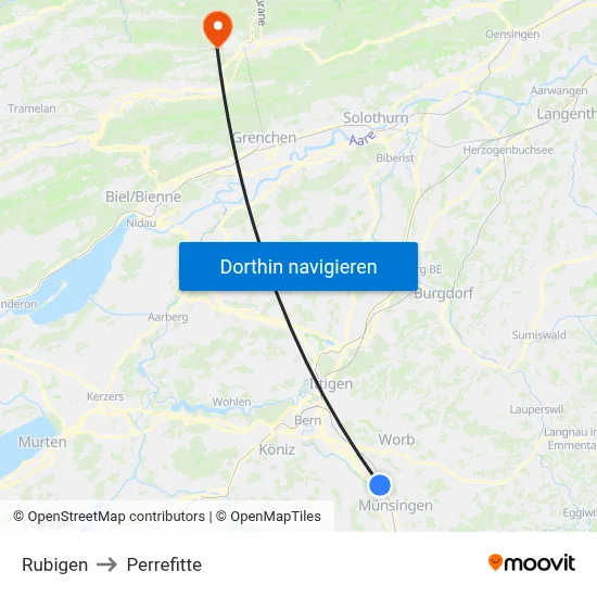 Rubigen to Perrefitte map