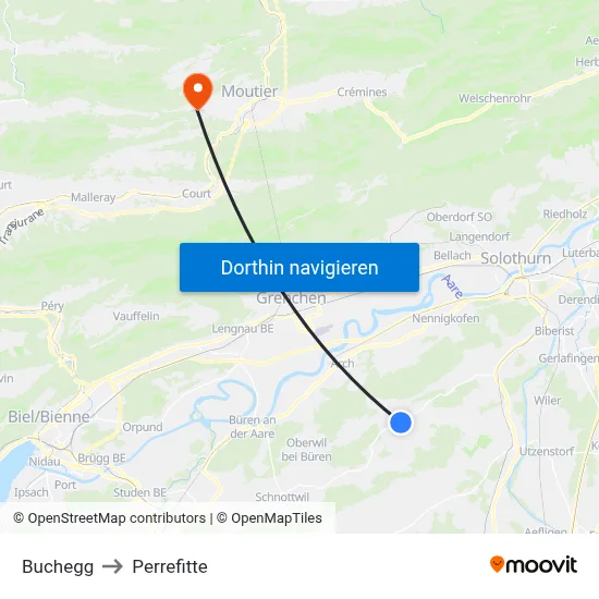 Buchegg to Perrefitte map