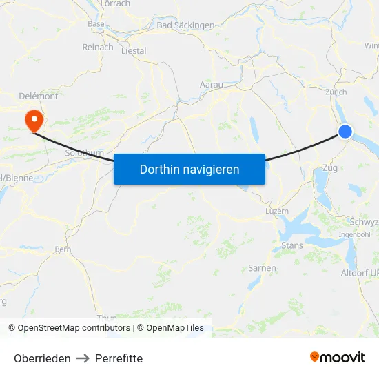 Oberrieden to Perrefitte map