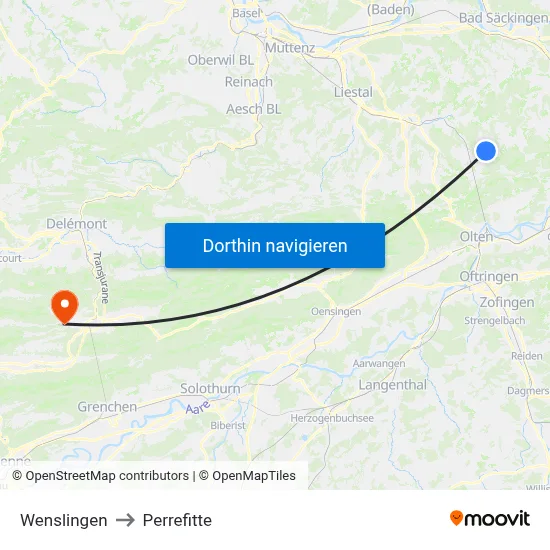Wenslingen to Perrefitte map