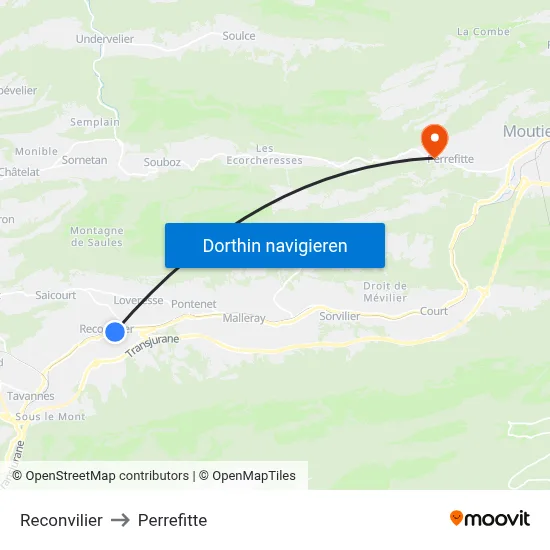 Reconvilier to Perrefitte map