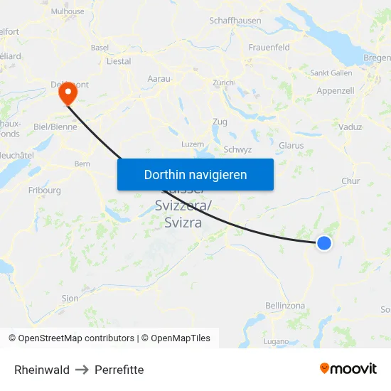 Rheinwald to Perrefitte map