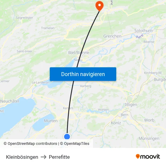 Kleinbösingen to Perrefitte map