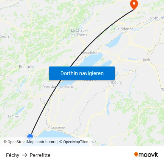 Féchy to Perrefitte map
