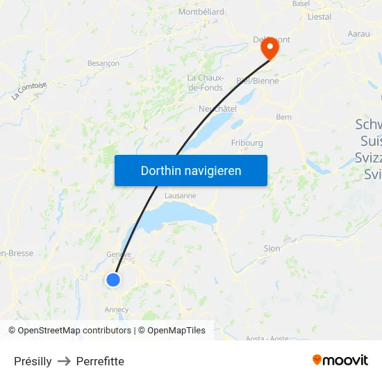 Présilly to Perrefitte map
