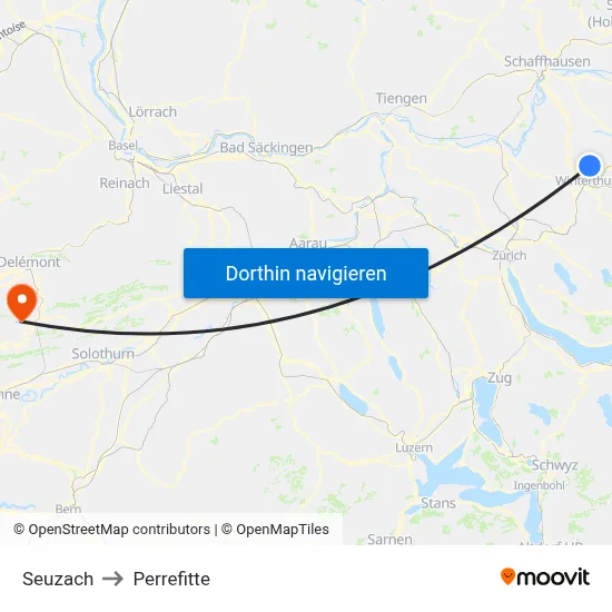 Seuzach to Perrefitte map