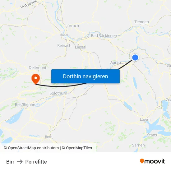 Birr to Perrefitte map
