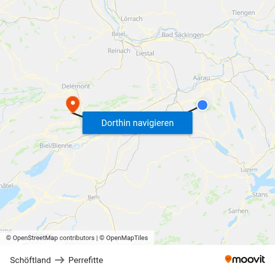 Schöftland to Perrefitte map