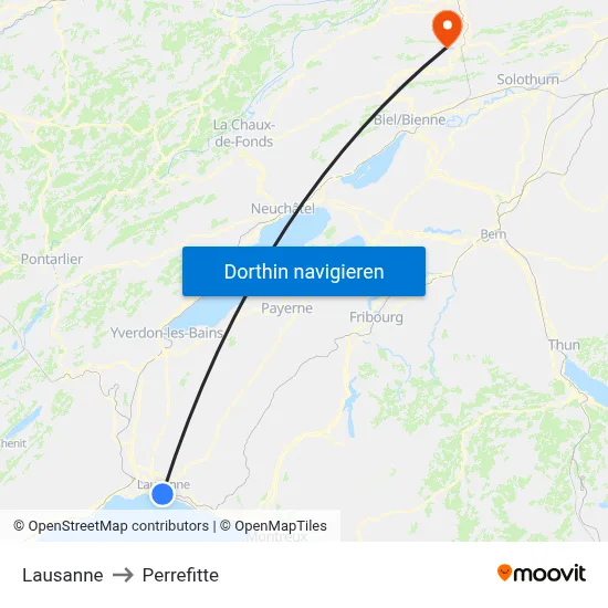 Lausanne to Perrefitte map