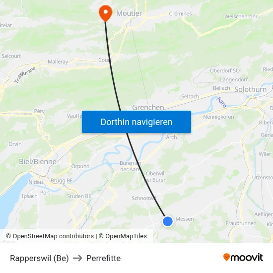 Rapperswil (Be) to Perrefitte map