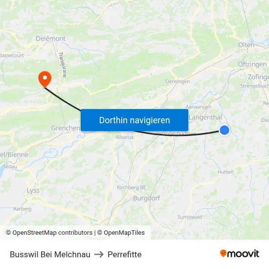 Busswil Bei Melchnau to Perrefitte map