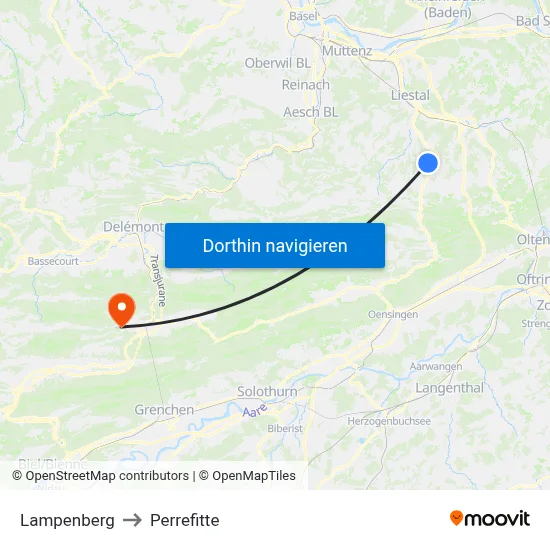 Lampenberg to Perrefitte map