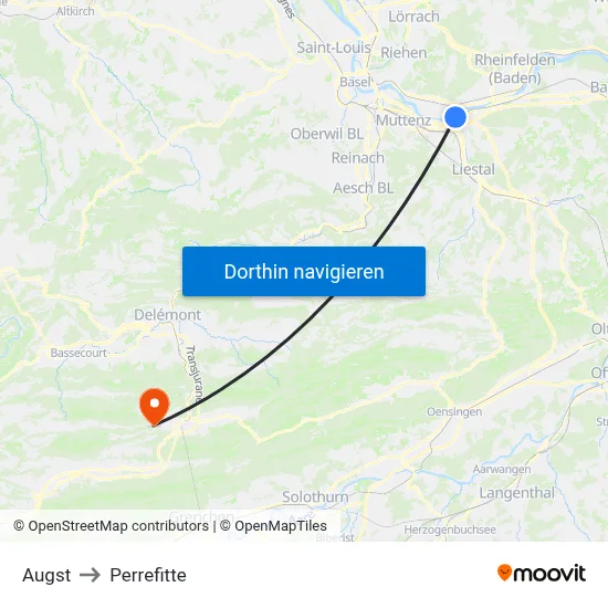 Augst to Perrefitte map