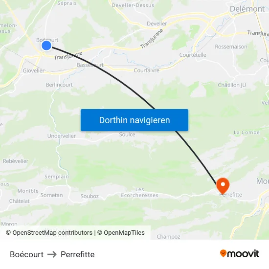 Boécourt to Perrefitte map