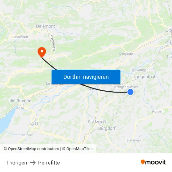 Thörigen to Perrefitte map