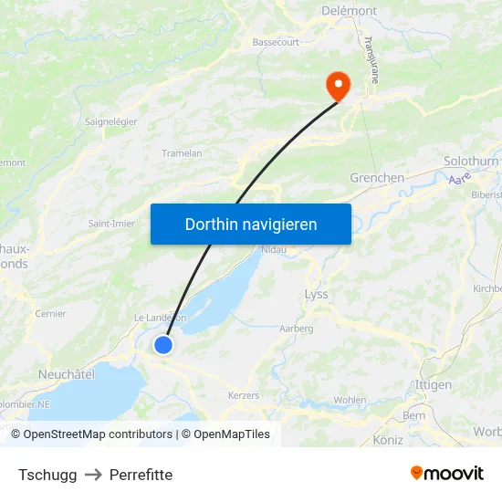 Tschugg to Perrefitte map