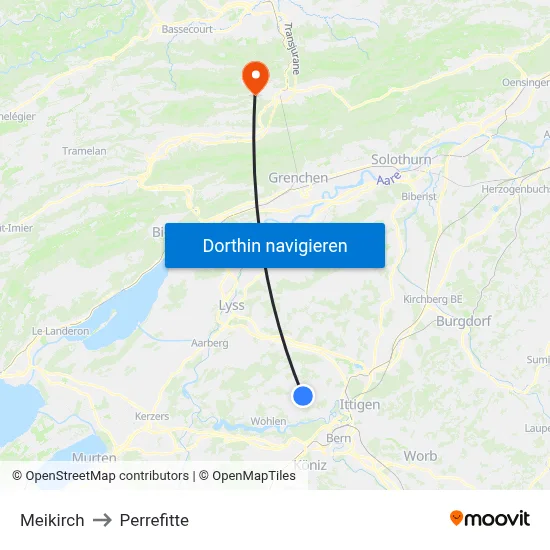 Meikirch to Perrefitte map