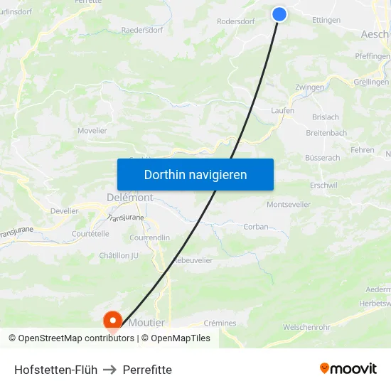 Hofstetten-Flüh to Perrefitte map