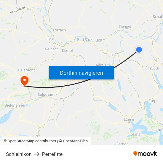 Schleinikon to Perrefitte map