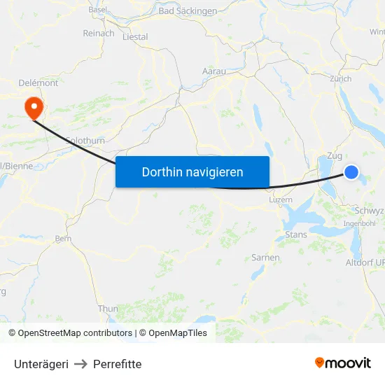 Unterägeri to Perrefitte map