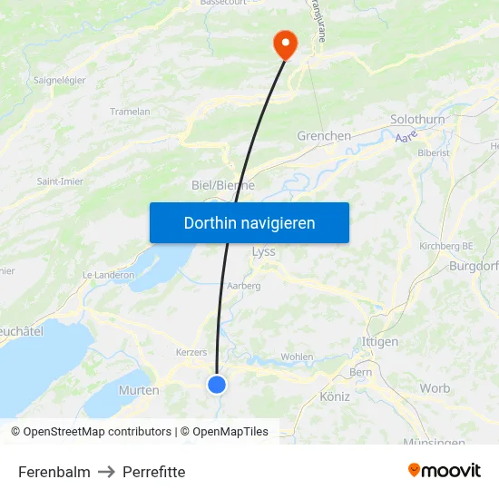 Ferenbalm to Perrefitte map
