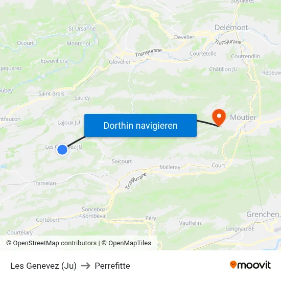 Les Genevez (Ju) to Perrefitte map