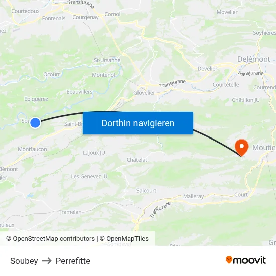 Soubey to Perrefitte map