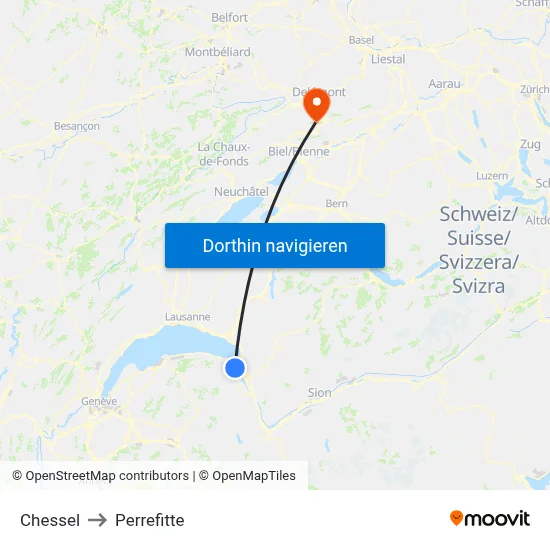 Chessel to Perrefitte map