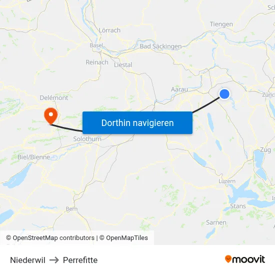 Niederwil to Perrefitte map