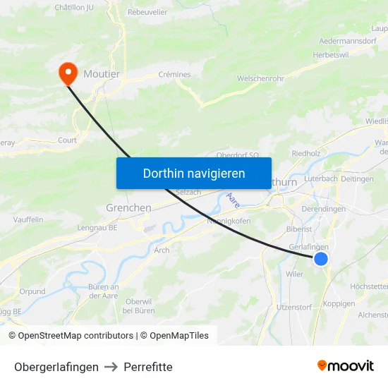 Obergerlafingen to Perrefitte map