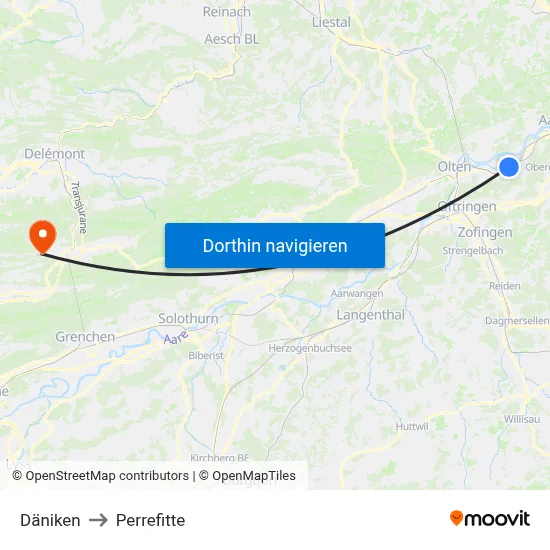 Däniken to Perrefitte map