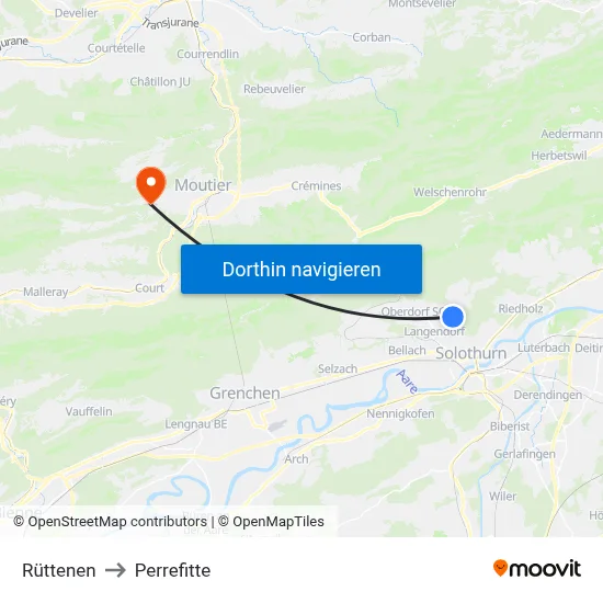 Rüttenen to Perrefitte map