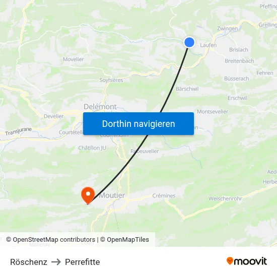 Röschenz to Perrefitte map