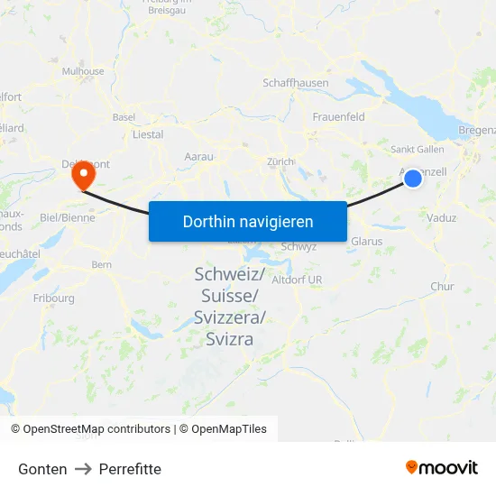 Gonten to Perrefitte map