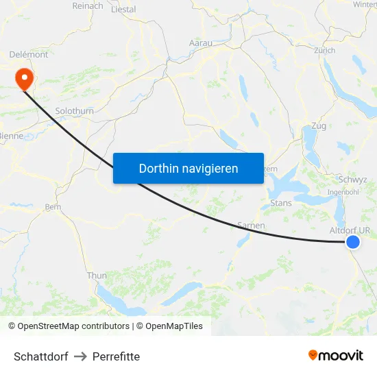 Schattdorf to Perrefitte map