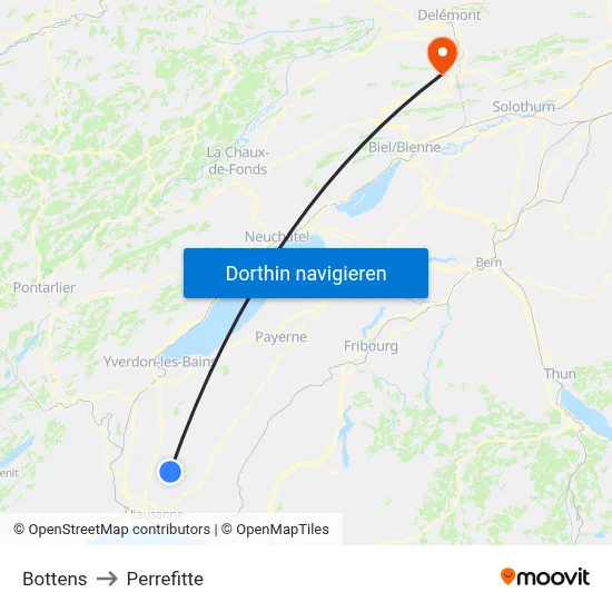 Bottens to Perrefitte map