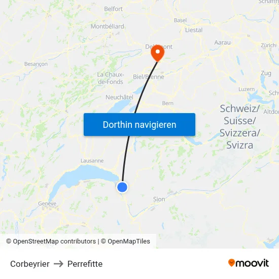 Corbeyrier to Perrefitte map