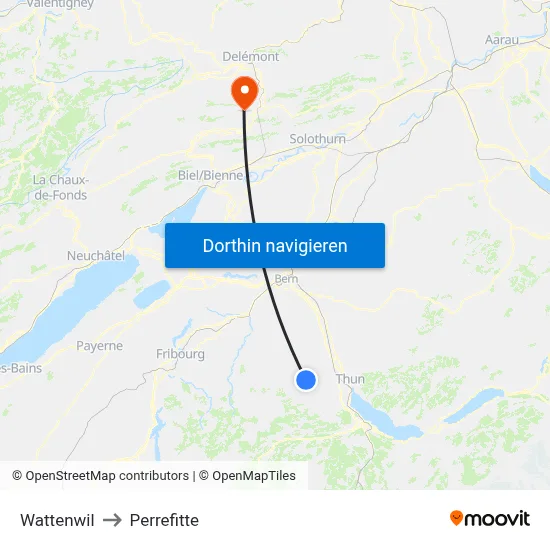 Wattenwil to Perrefitte map