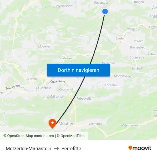 Metzerlen-Mariastein to Perrefitte map