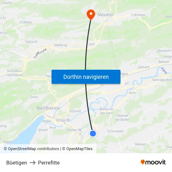 Büetigen to Perrefitte map