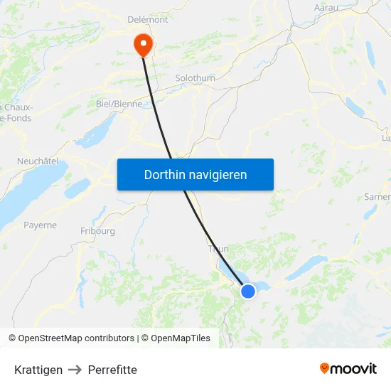 Krattigen to Perrefitte map