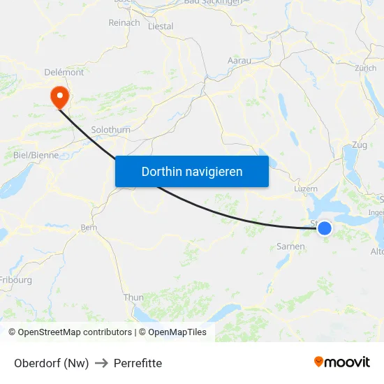 Oberdorf (Nw) to Perrefitte map