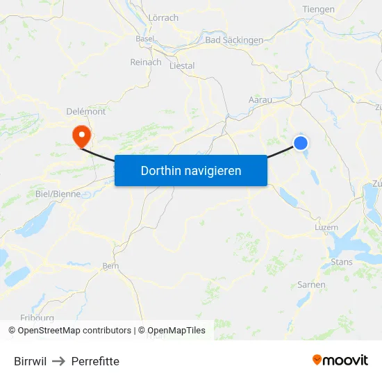 Birrwil to Perrefitte map