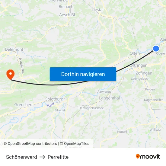 Schönenwerd to Perrefitte map