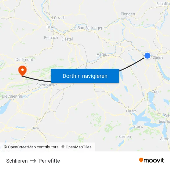 Schlieren to Perrefitte map