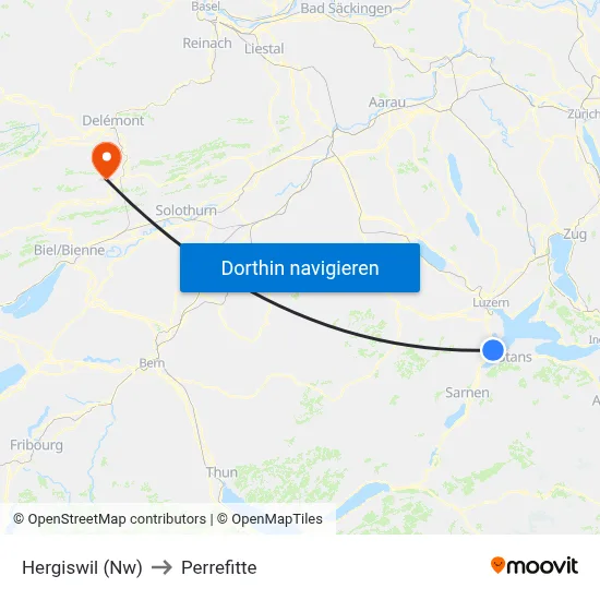 Hergiswil (Nw) to Perrefitte map