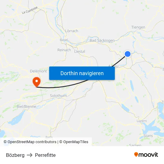 Bözberg to Perrefitte map