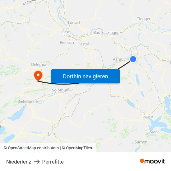 Niederlenz to Perrefitte map
